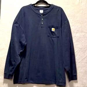Carhartt Size 2XL Men's T-Shirt Pullover 3/4 Button-up Fade Dark Blue